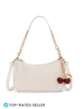 PU Leather Small Shoulder Bag Y2K Cute Purse Cherry Pendant Trendy Handbag